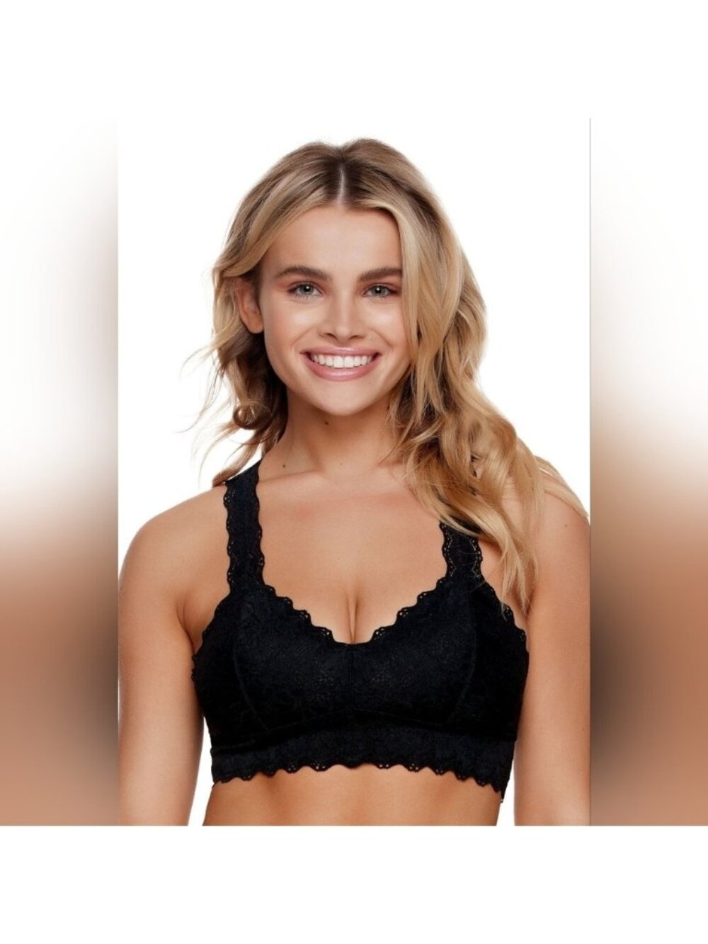 Felina Lace Bralette Wireless Bra Black Raverback Size XL Lingerie Romantic